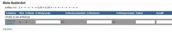 Erittely syötetään yllä olevaan ruutuun käyttämällä valintanäyttöä tai syöttämällä tieto suoraan.