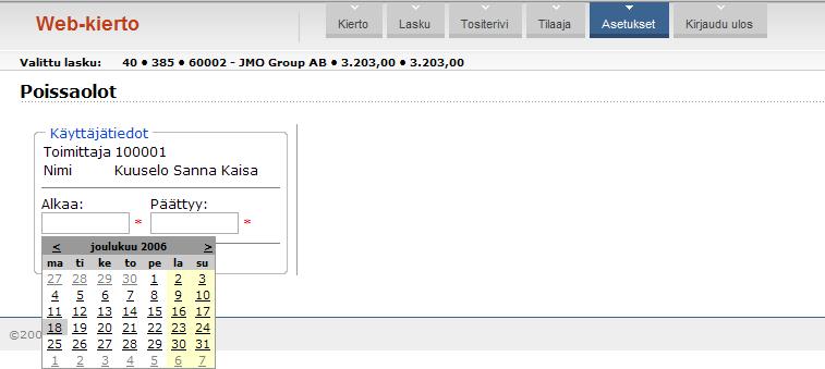 1 Poissaolojen käsittely kierrätyksessä Viidennen välilehden asetuksissa voidaan