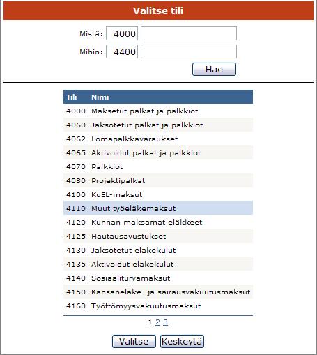 Kustannuspaikkaa voidaan muokata samalla tavalla joko syöttämällä tunnus suoraan tai valitsemalla valintanäytöstä.