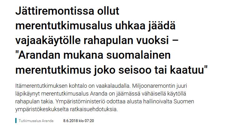 Yhteenveto Arandan käyttöpäivien määrät ovat pysyneet aiempaa korkeampina vuosina 2014-2016 Käyttö on kasvanut merkittävästi aluksen vuokraamisen ansiosta, mikä on