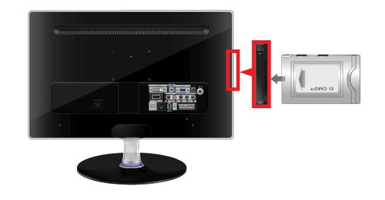 2-11 COMMON INTERFACE -liitännän kytkeminen 1. Työnnä CI-kortti CAM-moduuliin nuolen suuntaisesti, kunnes se on paikoillaan. 2. Työnnä CAM-moduuli CI CARD-kortin kanssa common interface -paikkaan.
