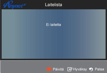 Laitelista 1. Paina [TOOLS]-painiketta. Valitse [ ]-painikkeella <Anynet+ (HDMI-CEC)>. 2. Valitse - tai -painikkeella <Laitelista> ja paina sen jälkeen [ ].