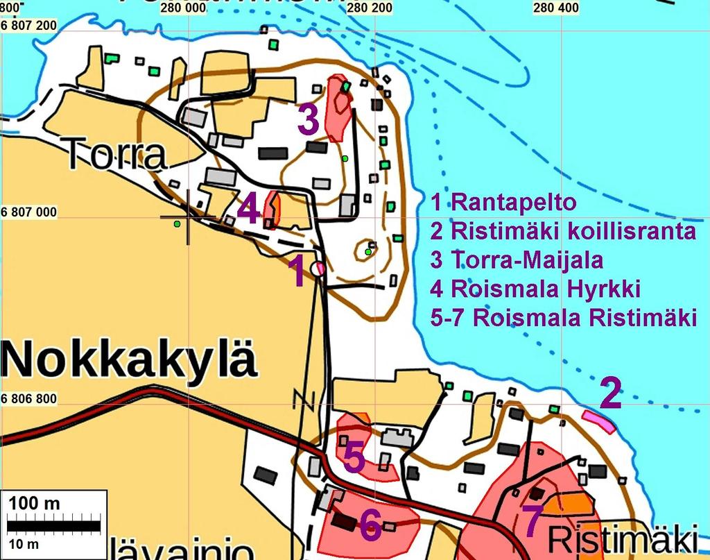 3 Yleiskartta Tässä jatkotutkimuksessa tutkittiin kohteita 1 ja 2. Kohteen 2, Ristimäki koillisranta rajaus muuttui kesäkuussa tehdystä. Kohteen 1 rajaus ei muuttunut.