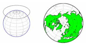 Tasoprojektiossa pallomainen pinta kuvataan suoraan tasolle, jolloin pintaala kartan eri osissa vastaa maapinta-alaa (Tokola ym. 1994, 4). Kuva 2.
