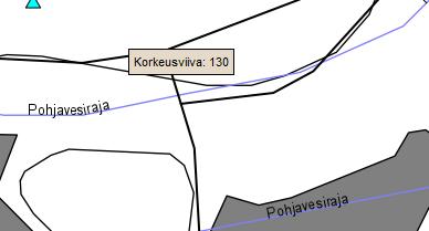 vesialueet kuvataan sinisellä, peltoalueet keltaisella sekä ajotiet ja rakennukset mustalla värillä. Selitteen ja karttavihjeen tarkoitus on helpottaa kartta-elementtien tulkintaa.