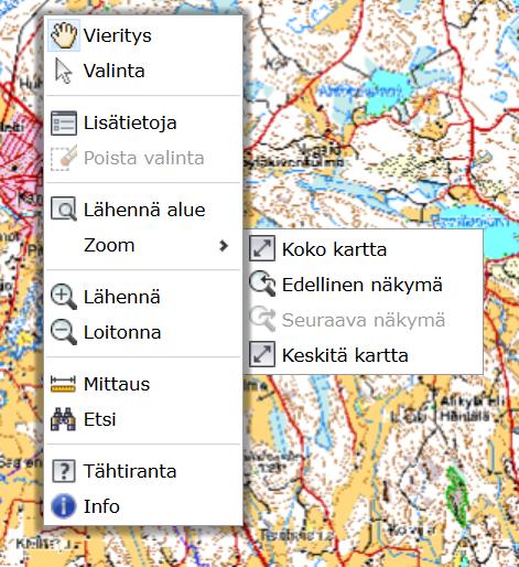 Karttakäyttöliittymän välilehtipalkki Paikkatietoportaaliin toteutettiin myös muita hyödyllisiä toimintoja.