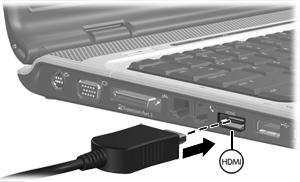 Kun haluat liittää video- tai äänilaitteen HDMI-porttiin, toimi seuraavasti: 1. Liitä kumpi tahansa HDMI-kaapelin pää tietokoneen HDMI-porttiin. 2.
