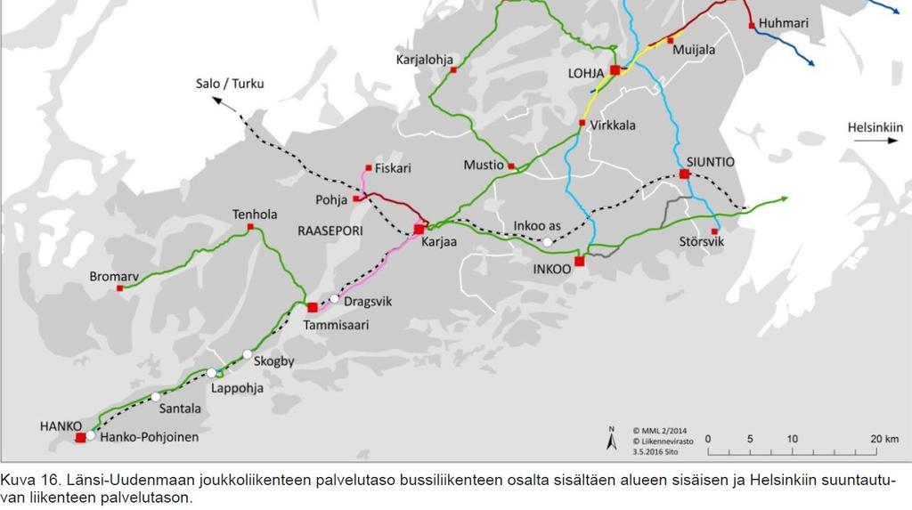 Nykyinen joukkoliikenteen tarjonta Lähde: Länsi-Uudenmaan