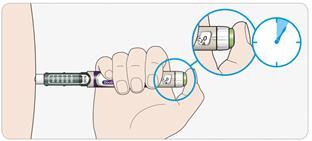 5 sek E Vapauta annostelunappula, kun olet pitänyt sitä pohjassa ja laskenut hitaasti viiteen. Poista sitten neula ihostasi. Jos annostelunappula ei painu helposti pohjaan: Vaihda neula (ks.