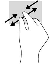 Lähennä asettamalla kaksi sormeasi TouchPadin käyttöalueelle yhteen ja siirtämällä