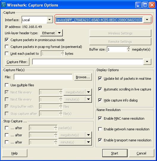 17 6. Valitaan Wiresharkin etusivulta kohta Capture Options. Kuva 8. Wireshark Capture Options -ikkuna 7.