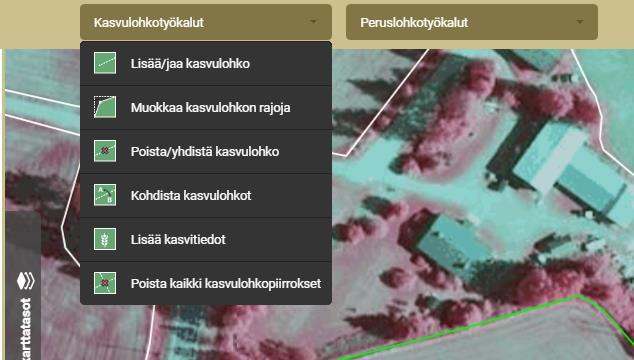 yläreunassa ovat kasvulohko- ja peruslohkotyökalut Kuvassa avattuna