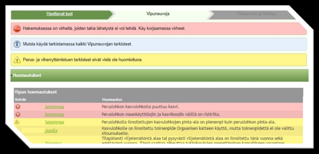 osalta Vipuneuvojan tarkisteet löytyvät