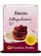 Jos käytät pakastemarjoja, sulata niitä hetki 100 g voita tai margariinia 1 ps Farina Suklaakakkujauhoseosta (300 g) 1 kananmuna (tai 1 dl omenasosetta) 100 g tummaa suklaata karkeana