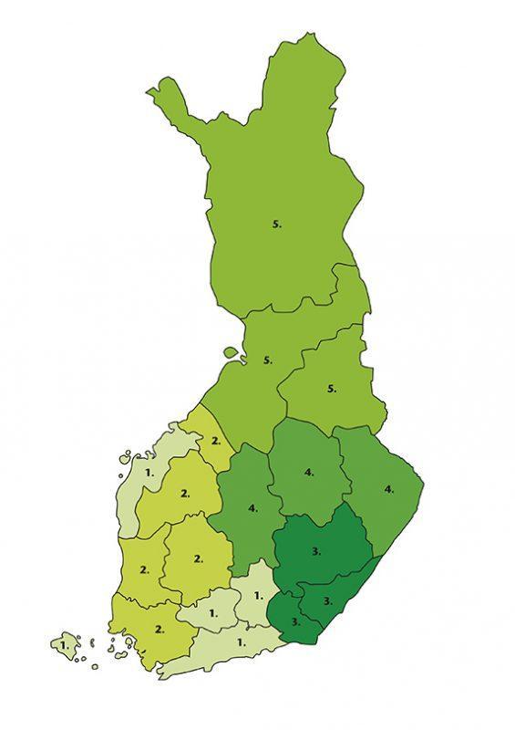 PEFC jaetaan Pohjoiseen(5), itäiseen(4), läntiseen(2),