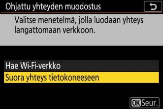 Yhdistäminen liitäntäpistetilassa Noudata alla olevia ohjeita luodaksesi suoran langattoman yhteyden tietokoneeseen