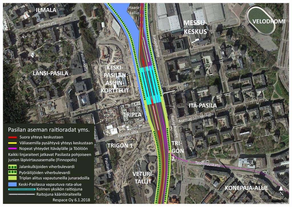 6.2. Helsinki Promenadi, Pohjoisbaana ja Pasilan raitioasema HQS-ratkaisu vapauttaa Helsingin keskustaan johtavan junien ratakäytävän uudelleen käytettäväksi.