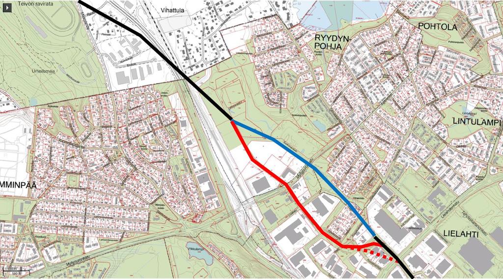 Ylöjärven haara, kuntarajalla linjausvaihtoehtoja Seudullisen selvityksen linjausvaihtoehdot (seutuhallitus 30.5.