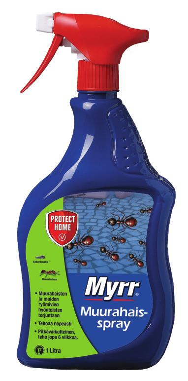 Myrr Muurahaisspray Tehokas aine muurahaisten sekä muiden ryömivien hyönteisten torjuntaan sisätiloissa ja rakennusten ympärillä. Helppokäyttöinen spraypullo.