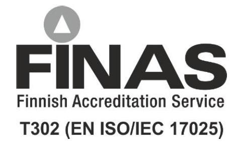 Akkreditoidut suureet ja mittausalueet Tieliikennemelun mittaukset ulkona ohjeen Tieliikennemelun mittaaminen, Ympäristöministeriö, Ympäristöopas 15/1996 mukaisesti Äänitason mittaukset ohjeen