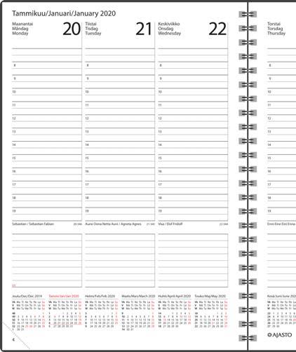 Parikierresidottu Runsaasti muistiinpanotilaa Aukeaman toisella sivulla viikkonäkymä, toinen sivu muistiinpanoille Päiväkirja