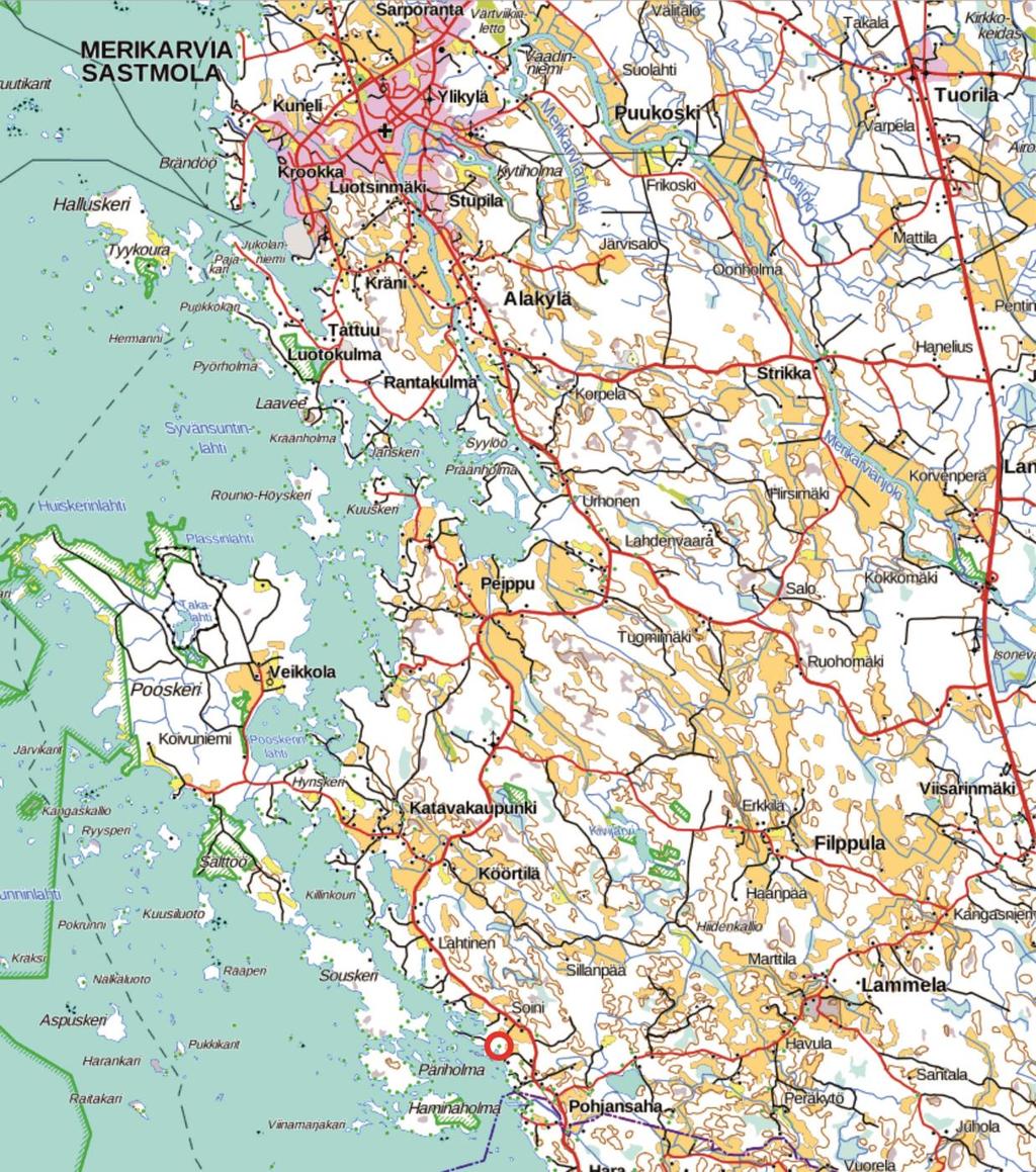 Kaava-alueen sijainti Suunnittelualue sijaitse Merikarvian Köörtilän kylässä Pohjansahassa.
