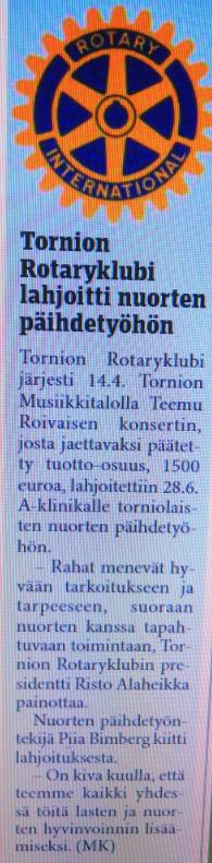 SÄÄTIÖASIAA Rotarysäätiön projektien raportointien tarkastuksista vastaava osastopäällikkö Meredith Burlew viestitti, että piirimme kaikki säätiön rahoitusta saaneet projektit ovat täysin ajallaan ja