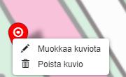 Kuva 1 Jos haluat muuttaa havaintopaikkaa, poisvalitse Paikanna sijaintisi kuvake (sininen kehys) ja pidä sormea (hiirellä oikeaa painiketta) paikannusnastan päällä, jolloin avautuu valikko, josta