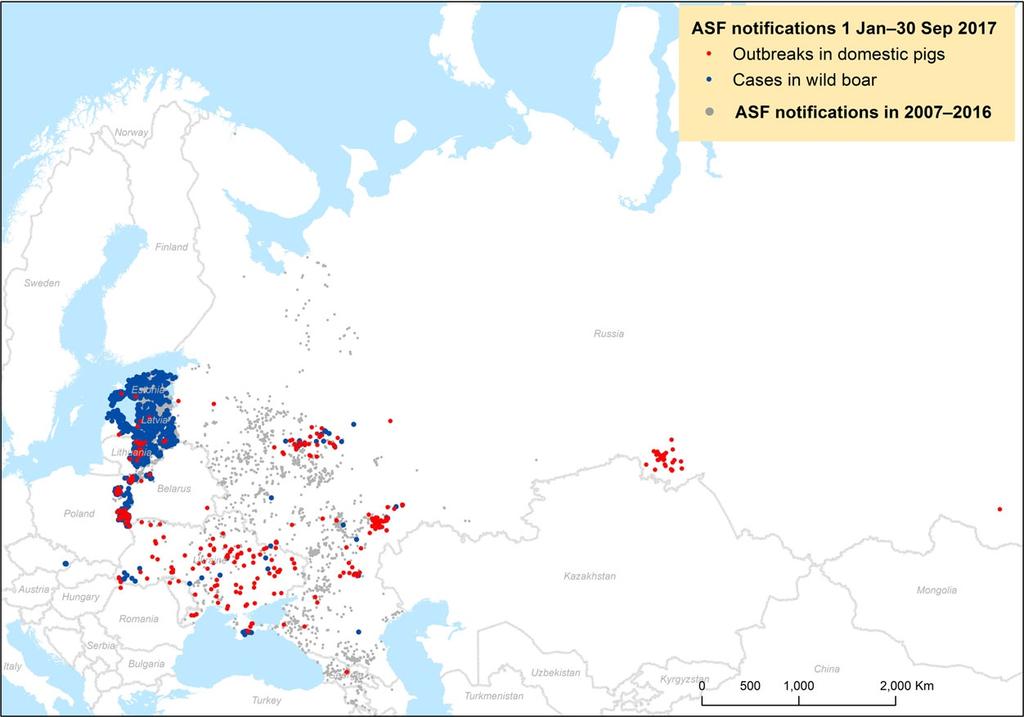 hyvinkin kaukana endeemisiltä alueilta mm. Pietarin seudulta, Venäjän Karjalasta ja Etelä-Siperiasta (kuva 3) (EFSA 2017b). Malogolovkin ym.