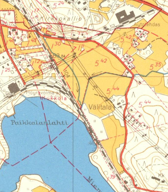 8 Ote peruskartasta vuodelta 1961. Liikenne Suunnittelualueelta on katuyhteys Paikkalantietä Turun valtatielle (vt 10) ja Vanajantietä pitkin Hämeenlinnan keskustaan.