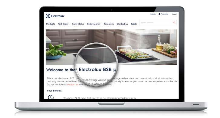 Aihealueet Electrolux B2B portaali Toiminnot ja hyödyt Päävalikko Tuotetiedot 1. Navigointi 2. Tuotelistaus 3. Tuotetiedot 4. Tuotehaku Tilauksen tekeminen 1.