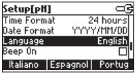 Kieli Korosta "Language". Valitse haluttu kielivaihoehto toimintonäppäimillä.