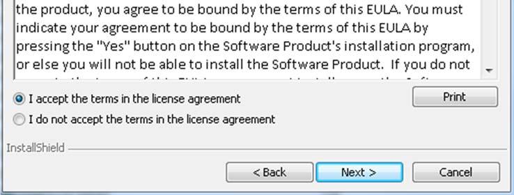 accept the terms of the license agreement.