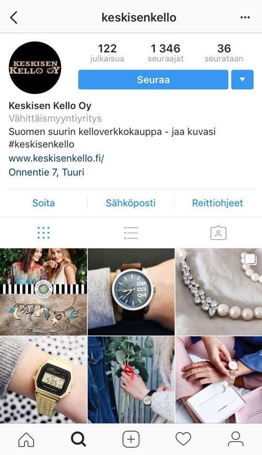 48 koostuen pääasiallisesti alalla toimivien brändien Instagram-tileistä. Keskisen Kello Oy:llä on 121 julkaisua ja ensimmäinen niistä on tehty elokuussa 2015.