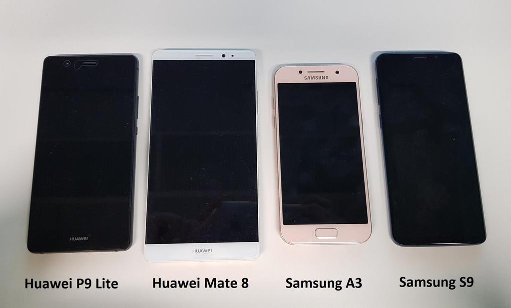 5. Spoofing tests 37 Figure 5.1. The testing phones. The Huawei P9 and Samsung Galaxy A3 runs on Android version 7.0.
