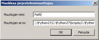 asennuskansion polku (path) sekä Pythonin scriptien oma kansio.