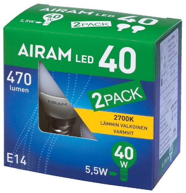 18, AIRAM LED-LAMPUT 2 kpl/pkt (1,/kpl) Kynttilä-, mainos- tai vakiolamppu E1- tai E27-kannalla.