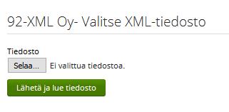 XML-aineiston tuonti tapahtuu seuraavasti: 1. Napsauta Aloita-painiketta. 2. Valitse Selaa ja hae siirrettävä XML-tiedosto.
