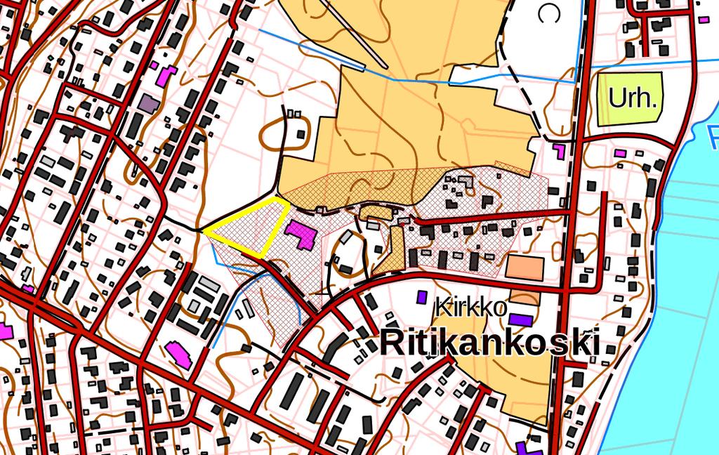 Ote luonnosvaiheen kaavaselostuksesta (Imatran kaupunki; huomattakoon, että punaisella rasterilla merkitty muinaisjäännösalue ei kaikilta osin vastaa