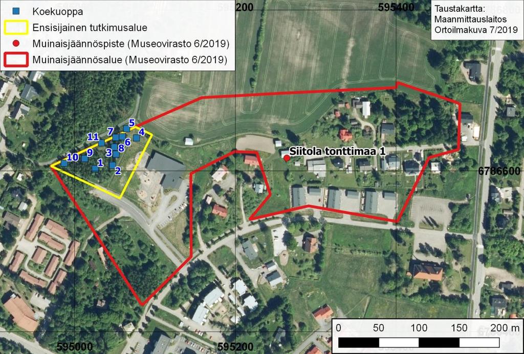 Koekuoppien sijainti (siniset pisteet) Maanmittauslaitoksen
