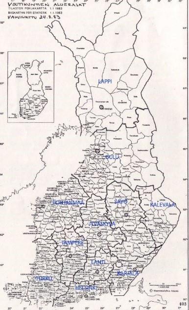 Voutikuntien puheenjohtajat eli voudit ja voutikuntien rajat Bailliage (Voutikunta) Bailli (vouti) Pohjanmaa Kalevala Karjala Helsinki Jyväskylä Lahti Laponie (Lappi) Oulu