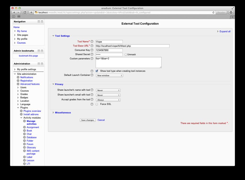 3.3.1 Moodle LTI 1.1 Tool Consumer LTI 1.1 -yhteensopiva työkalu voidaan käynnistää Moodlesta määrittämällä uusi aktiviteetti laukaisutietoineen (kuva 6).