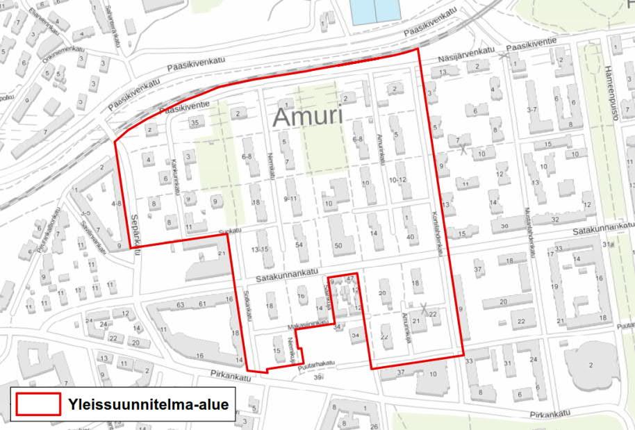 1. YLEISTÄ Tässä työssä laadittiin hulevesiselvitys Amurin alueen maankäytön suunnittelun tueksi eli tuotettiin lähtötietoja ja reunaehtoja hulevesien hallinnan näkökulmasta alueen jatkosuunnittelua