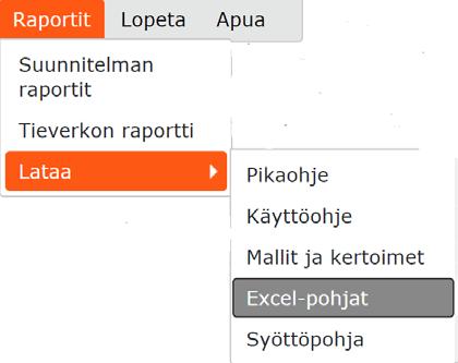 5. Eräajotiedoston luominen Excelissä - Jotta Excelissä valmisteltu toimenpidelistaus voidaan lukea Tarvan suunnitelmaksi, siitä pitää luoda eräajotiedosto - Eräajotiedosto luodaan siten, että