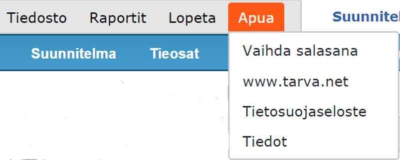 9. Lisätietoja Tarvaan kirjautumisen jälkeen komentovalikon valinnasta Apua () löytyy linkki mm. tähän Tarvan käyttöohjeeseen ja salasanan vaihtamiseen. www.tarva.