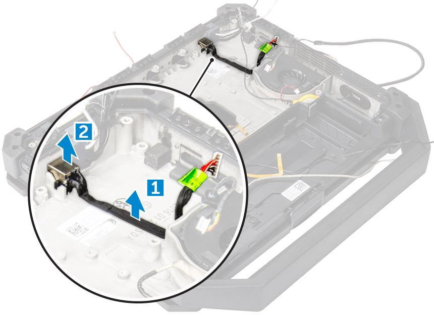 a. akku b. rungon suojus c. telakkakortti d. GPS-moduuli e. USH-kortti f. MEMS-kortti g. kiintolevy h. kortin kiinnike i. muistimoduuli j. antennin reititystuki k. WLAN-kortti l. WWAN-kortti m.