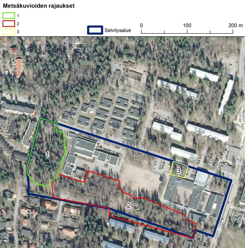 19 (21) Liite 2. Liito-oravaselvityksen metsäkuviotiedot Kuva 2.1. Metsäkuvioiden rajaukset selvitysalueella (ks.