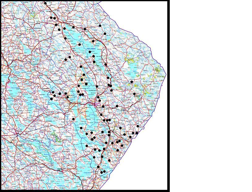 Jässi-jätevesihanke Pohjois-Karjala Neuvonta-aluekartasto 2012 2017 LIITE 3 Jässi-jätevesihanke Pohjois-Karjala neuvonta-aluekartasto Neuvonta-alueet 2012 2017 MML 2015 Neuvonta-aluekartastossa 2012