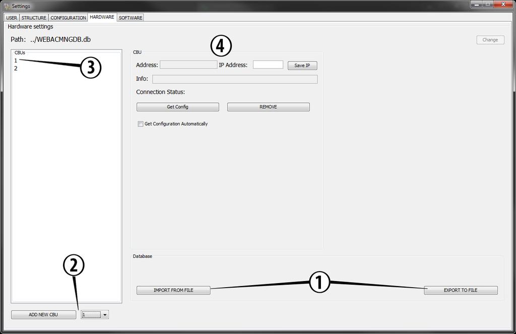 Kuva 3. SETTINGS-ikkuna, HARDWARE-välilehti Turvavalokeskusten lisääminen HUOM!