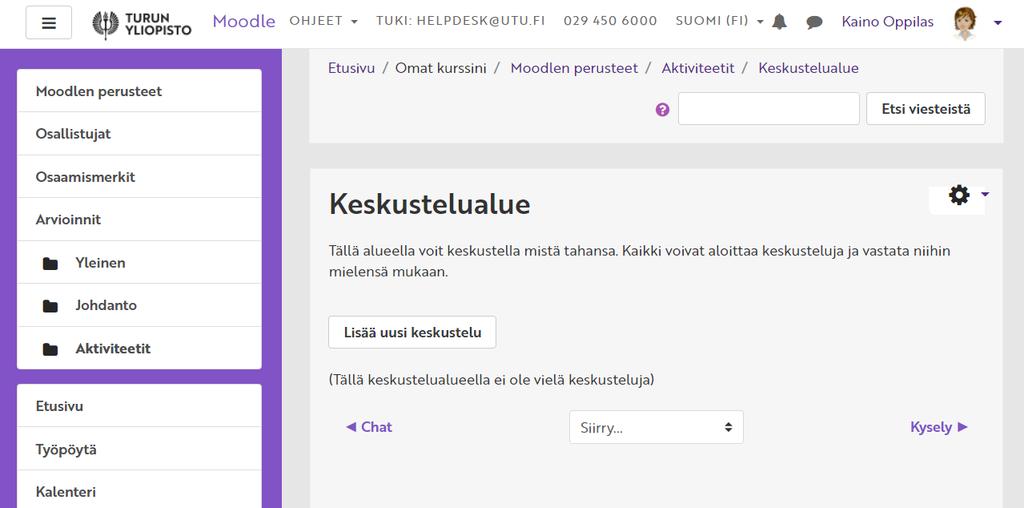 5. UUTISET Kurssialueen aloitussivun Uutiset-alue on varattu vain opettajien ja kurssin henkilökunnan tiedotusta varten. Kaikki opiskelijat saavat aina viestin sähköpostiinsa, kun aluetta päivitetään.